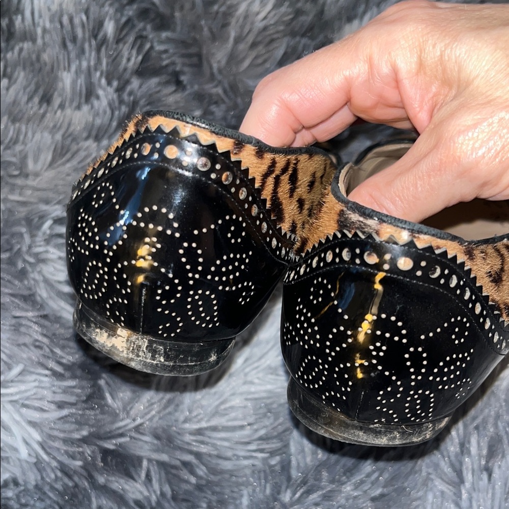 Marchesa Pony Fur and Laser cut Patent Leather Leopard Flats 41 US 11 - Picture 5 of 9